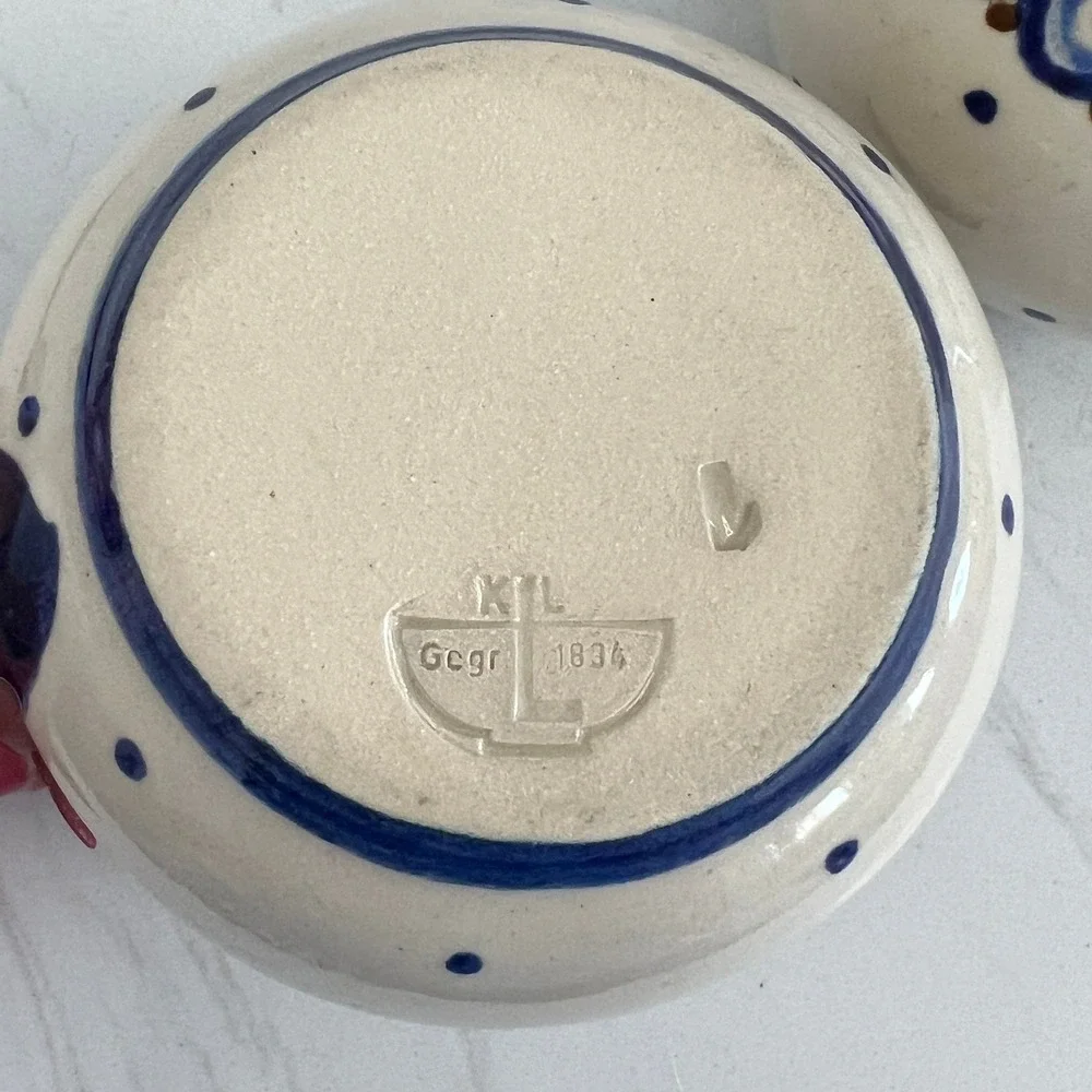 Vtg German‎ Pottery Creamer Pitcher Sugar Bowl Polish Pottery Style Hand Painted